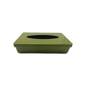Vtg Ransburg Green Tissue Box Scalloped Edge MCM Retro Hinged Mountable
